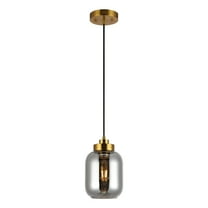 SAFAVIEH Ethyx LED Smoke Grey Glass Pendant Light with Grey Shade