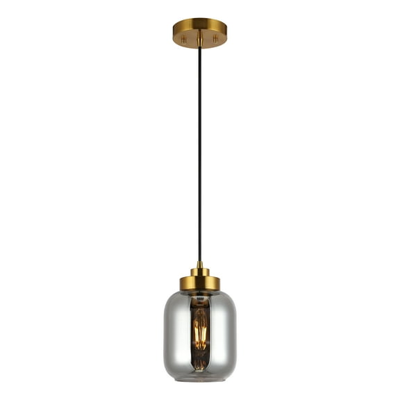 SAFAVIEH Ethyx LED Smoke Grey Glass Pendant Light with Grey Shade