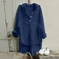 thumbnail image 2 of Lovskoo Summer Tops for Women 2024 Button Down Collared Long Sleeve Solid Color Buttons Trendy Dressy Blouses Casual Loose Comfy Tunic Tops Navy, 2 of 8