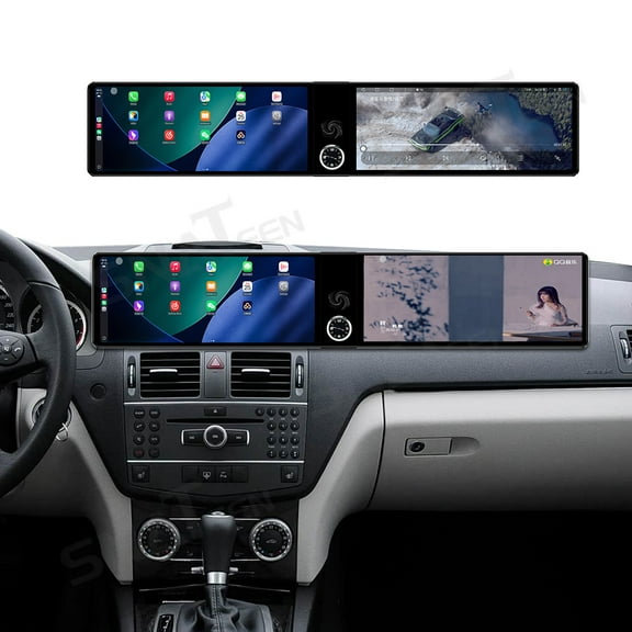 SNATEEN Dual 12.3 inch Carplay Screen/Radio/Multimedia Player for Mercedes-Benz C 2007-2010 Models Universal Car Navigation/GPS Upgrade Headunit Android Display 1080P Touch Screen Replace System