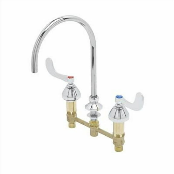 T&S Brass - 8'' CWS Faucet, 1.5 gpm Flow Disc, 4'' Wrist Handles, QT Eternas, 135XP Gooseneck