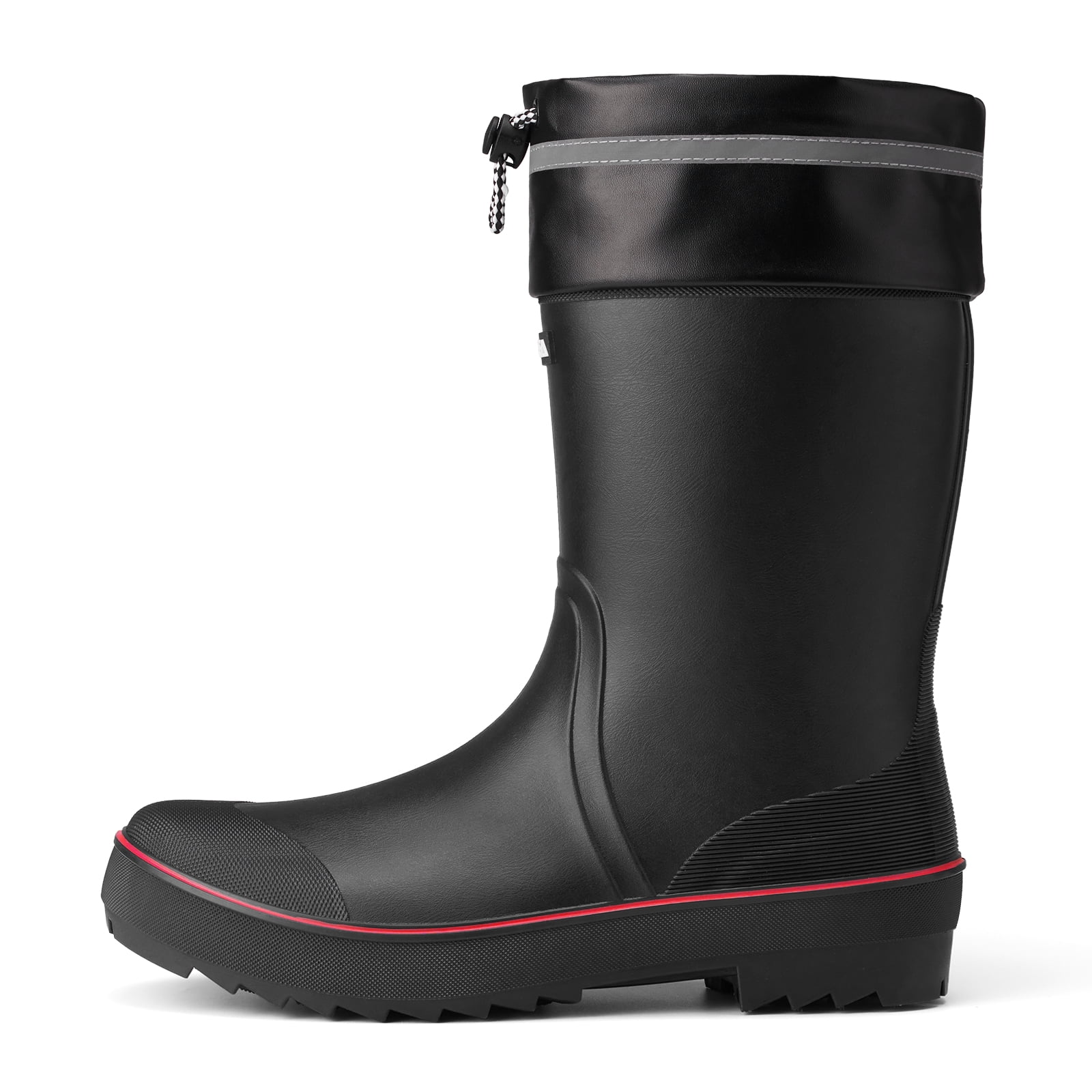 HISEA Mid Calf Rain Boot for Men,Anti-slip Waterproof PVC Mud Garden Boots with Adjustable Closure,Black & Red,Size 9.5