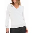 thumbnail image 3 of Female Long Sleeve V Neck Sweaters Fall Casual Classic Soft Loose Fit Basic Pullover Jumper Top Cream White L, 3 of 10