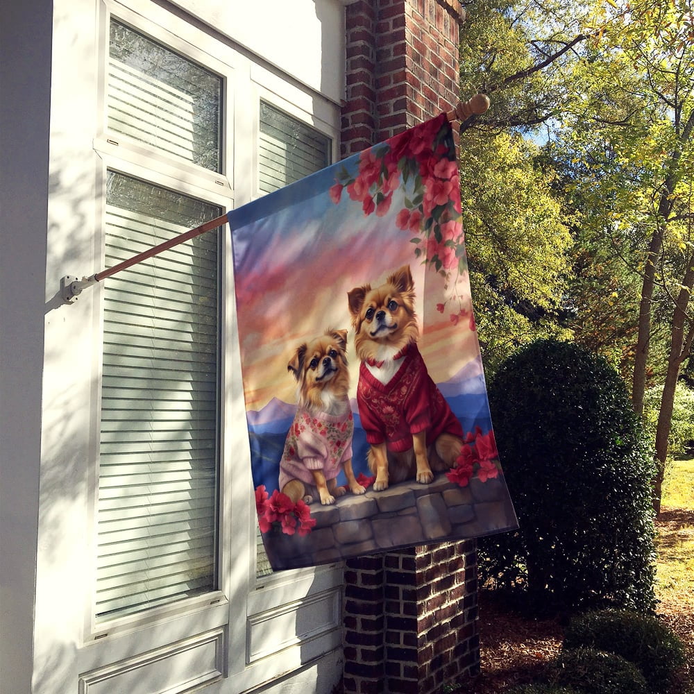 Tibetan Spaniel Two Hearts House Flag 28 in x 40 in