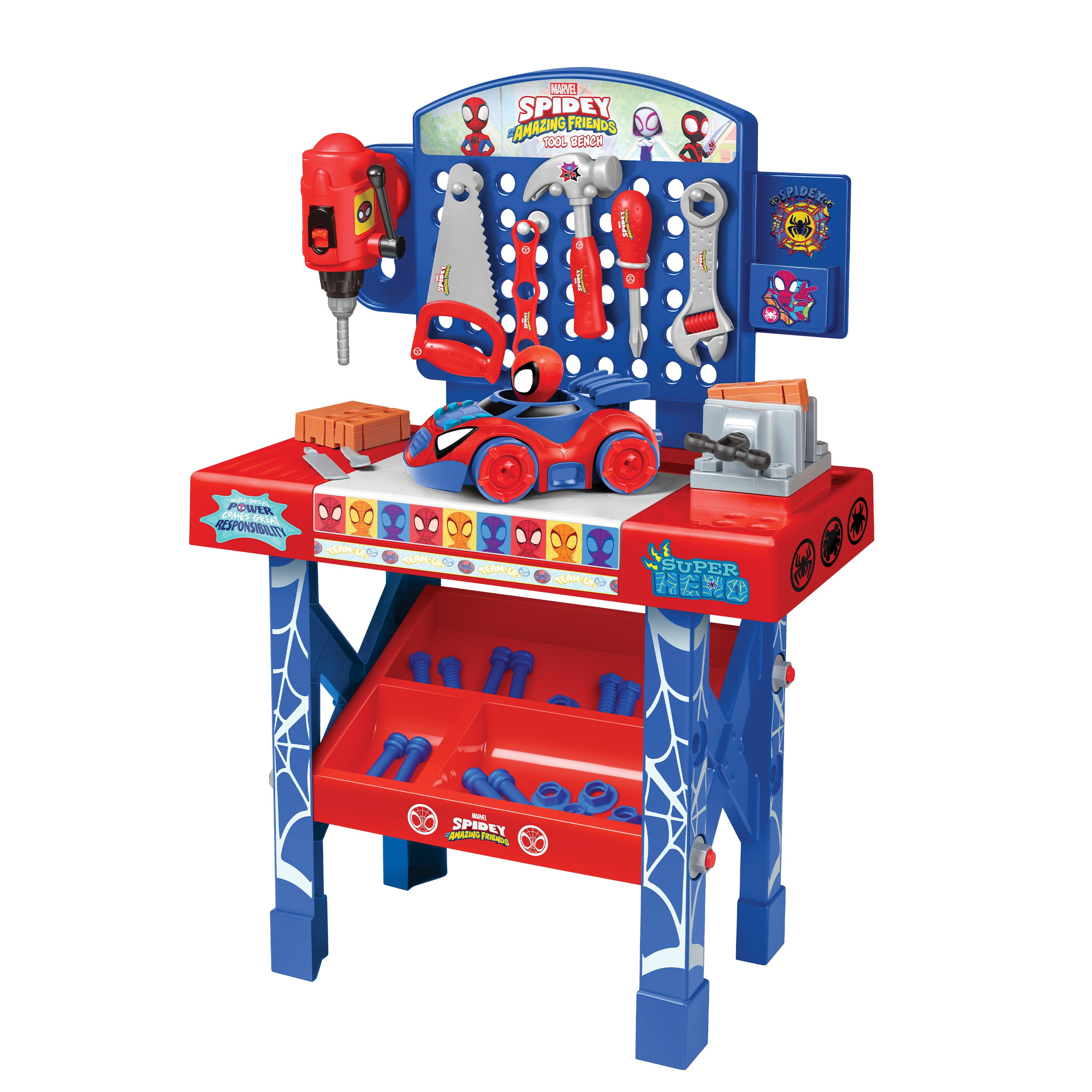 Spidey and His Amazing Friends Tool Bench Playset with Take-Apart Car, 55 Pieces, Ages 3+