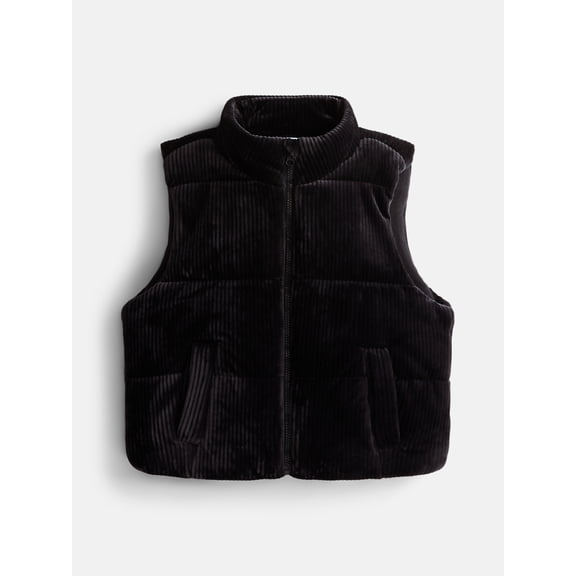 Athletic Works Girls Velour Corded Puffer Vest, Midweight, Sizes 4-18