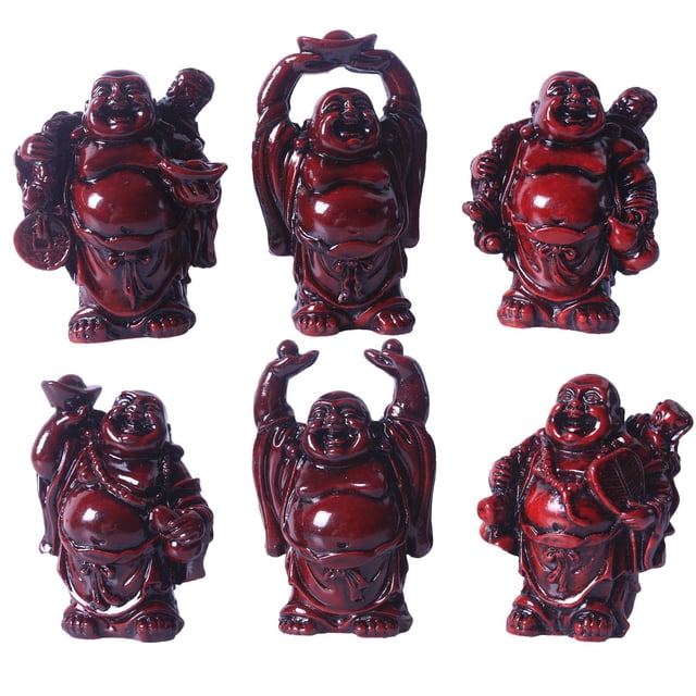 Brass Statu Soutien-Gorge 2.5 Pieds' Résine Rouge Bouddha Rieur Figurines Bon Cadeau et Collection Ensemble de 6 (Grand Rouge)
