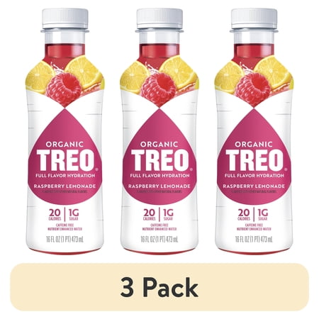 (3 pack) Treo Raspberry Lemonade Flavored-Infused Bottled Birch Water, 16 oz