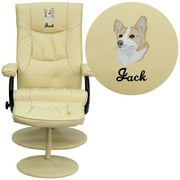 Flash Furniture Personalized Contemporary Multi-Position Recliner and Ottoman with Wrapped Base in Cream LeatherSoft