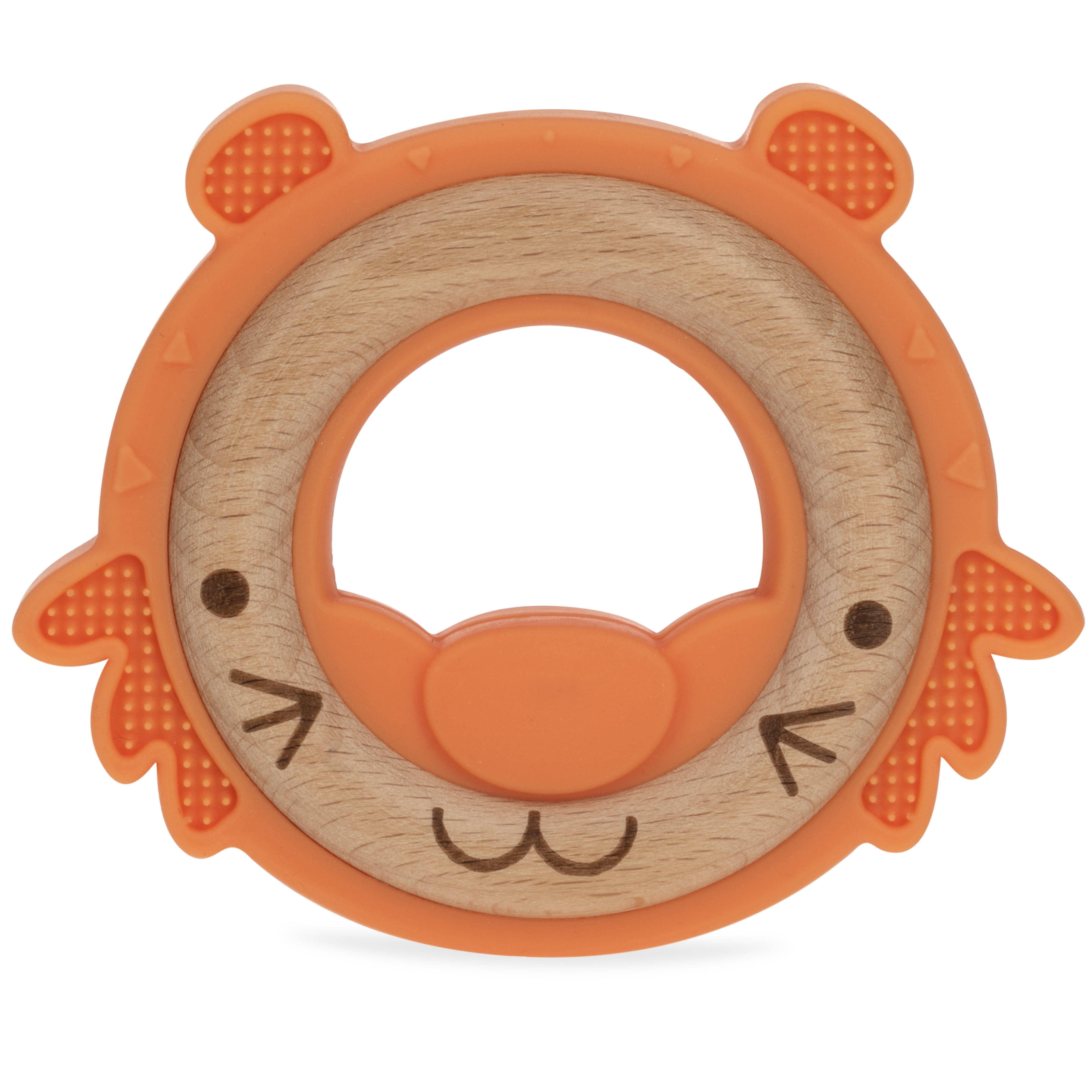 Nuby Natural, Silicone and Wood Teether, Orange Tiger