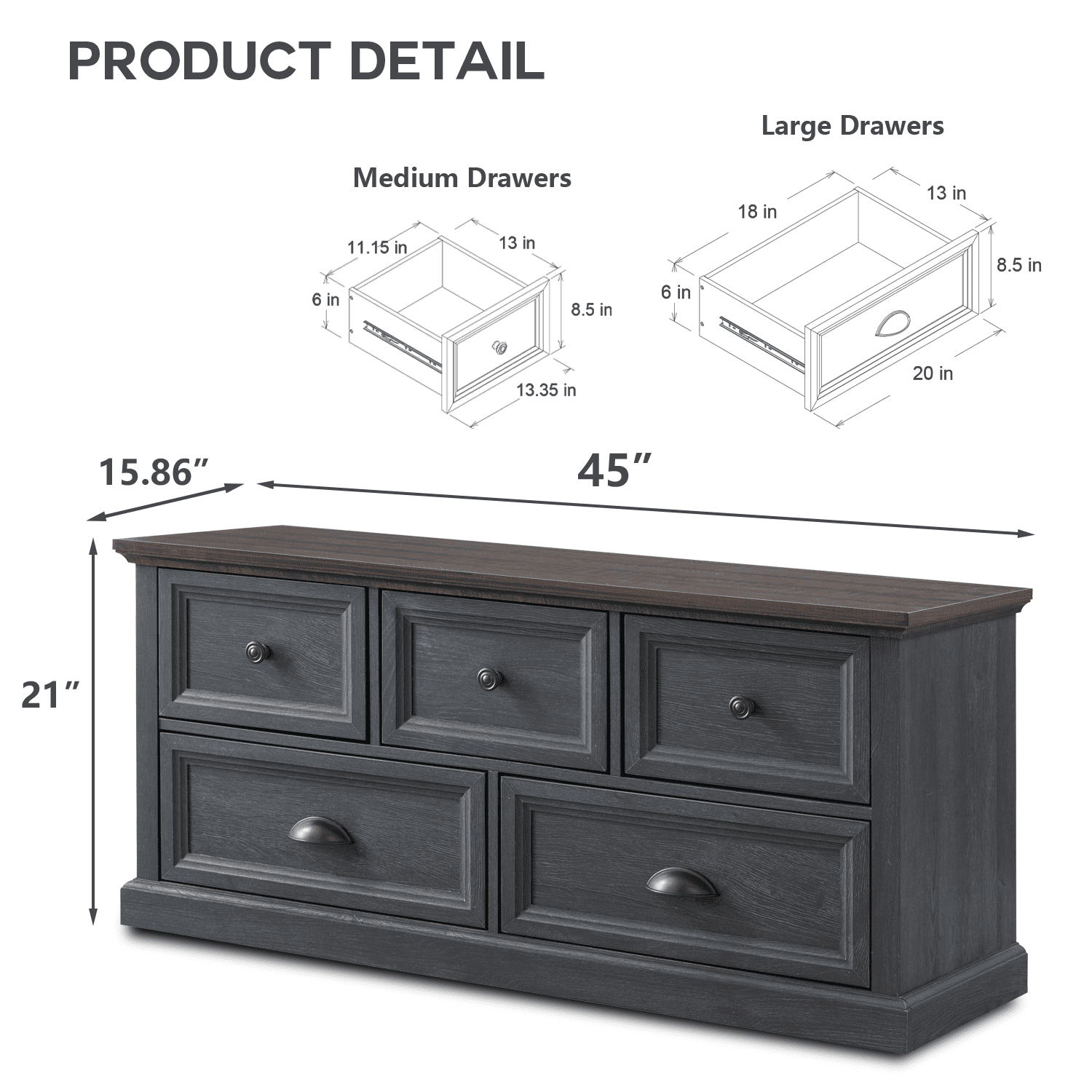 IFGET Dresser for Bedroom with 5 Drawers Tall & Large, Farmhouse Wood Dresser & Chests of Drawers
