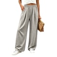 thumbnail image 2 of Costeam Womens Pleated Wide Leg Sweatpants Elastic Gathered Waist Side Pockets Soft Heather Knit Draped Loose Straight Solid Color Casual Everyday Trousers, 2 of 7