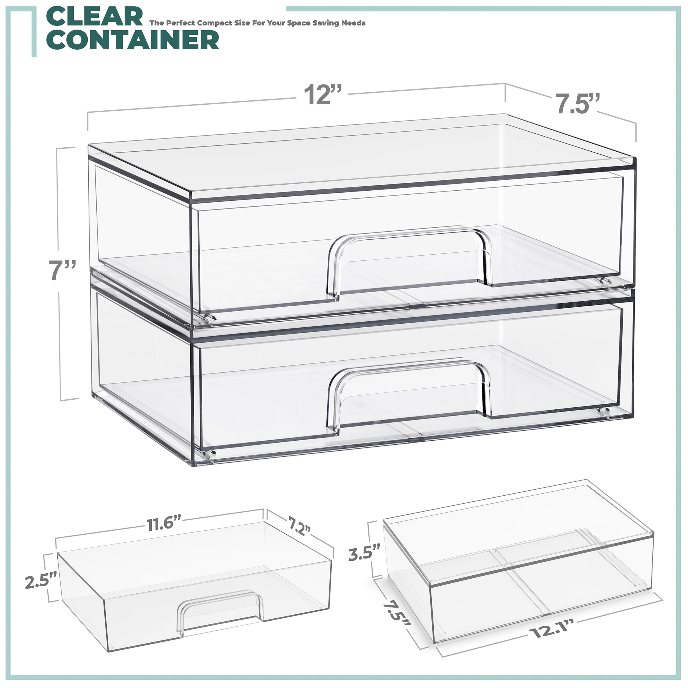 Sorbus Wide Stackable Acrylic Storage Drawers, Clear Baby Organizer Bins, 2-Pack