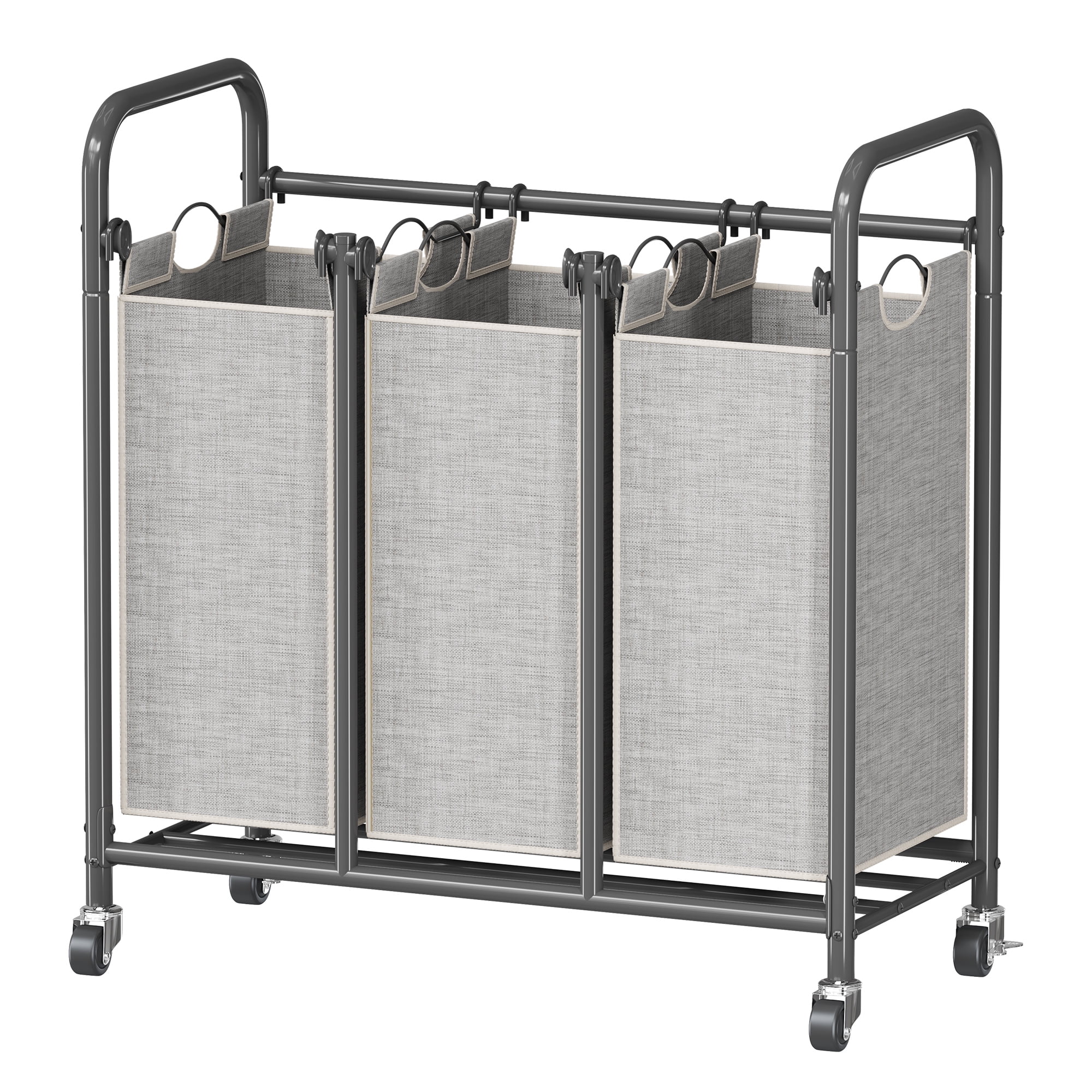 3-Bin Metal Laundry Hamper Cart with Wheels Laundry Sorter Organizer