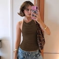 thumbnail image 4 of Women'S Casual Halter Neck Draped Front Open Back Tank Top Brown M, 4 of 8