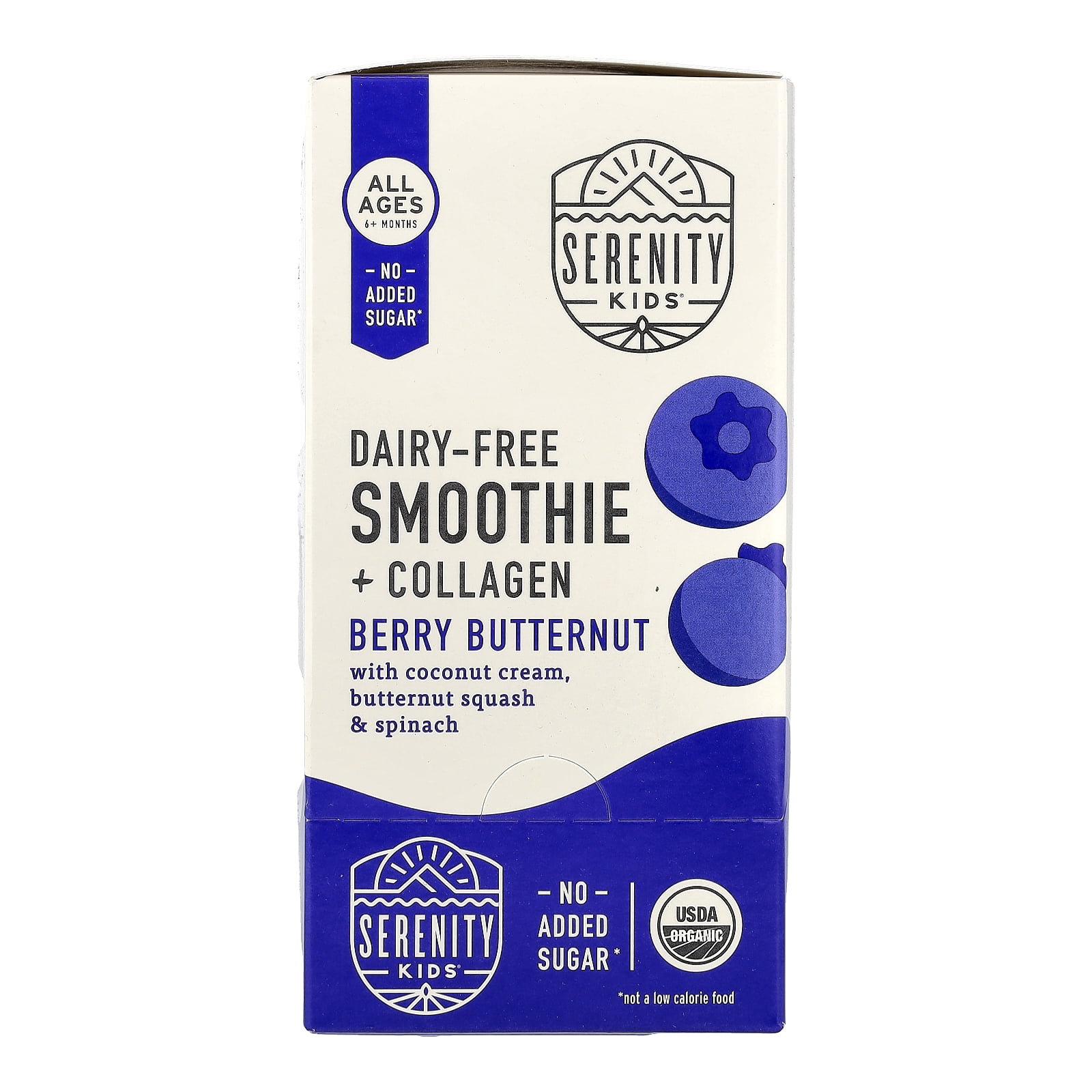 Serenity Kids Dairy-Free Smoothie + Collagen, All Ages 6+ Months, Berry Butternut, 6 Pouches, 3.5 oz (99 g) Each