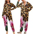 thumbnail image 2 of Lilies Against Leopard Print Unisex Adult Onesie Pajamas with Pockets for Women Men Hooded Loungewear, 2 of 8