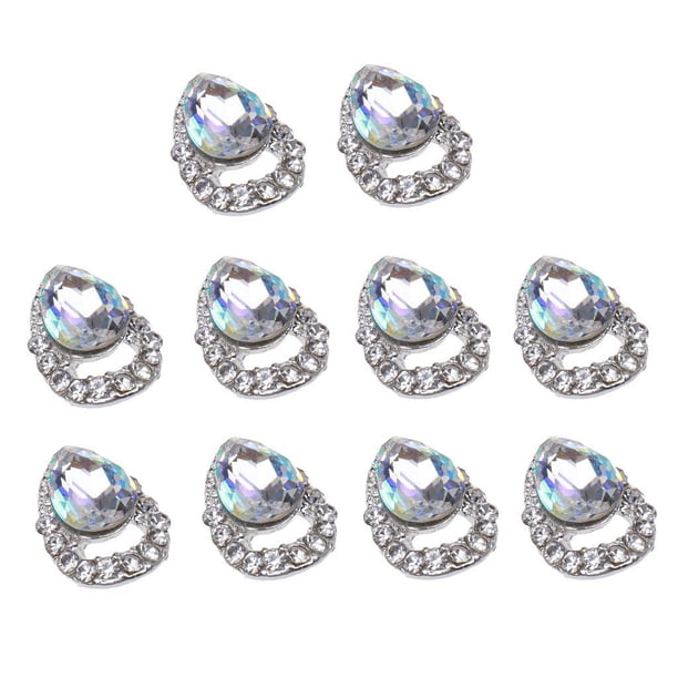 10 piezas de adornos ovalados con brillantes de diamantes de imitación en 3D Plata 31