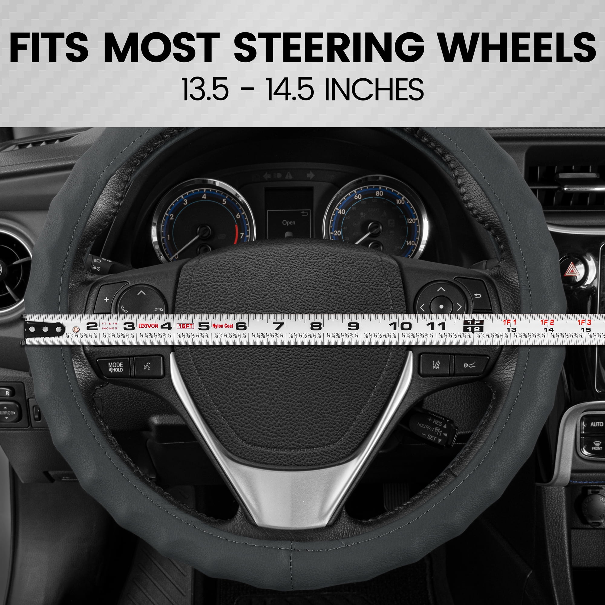 BDK Leather Car Steering Wheel Cover 13.5"-14.5" (Small/Gray) -Universal Fit, Easy Installation, Max Protection