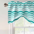 thumbnail image 5 of Tie Up Valances for Windows, Turquoise Striped Ombre Adjustable Valance Curtains Window Treatment for Living Room, Geometric Modern Gradient Ocean White Rod Pocket Kitchen Curtains 60x18 Inch, 5 of 9