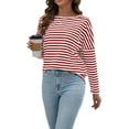 thumbnail image 3 of Womens Long Sleeve Shirts Striped Color Block Tops Fall Fashion Clothing Crewneck Tee Blouses Red & White M, 3 of 8
