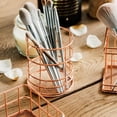 thumbnail image 5 of Metal iron pen holder Office organizer basket Stationery makeup brush organizer bucket - Rose gold, 5 of 5