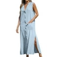 thumbnail image 1 of Kmbangi Robes d'Été Sans Manches pour Femmes Robe Longue Fendue avec Poches pour Plage Club Mode Urbaine, 1 of 5