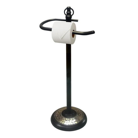 nu Steel Stainless Steel Freestanding Toilet Tissue Paper Roll Holder & Dispenser for Bathrooms & Storage, Oil Rubbed Bronze and Amber Mosaic TGORB13AMH