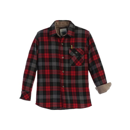 Gioberti Little Boys Black Red Corduroy Contrast Flannel Plaid Shirt 4-7