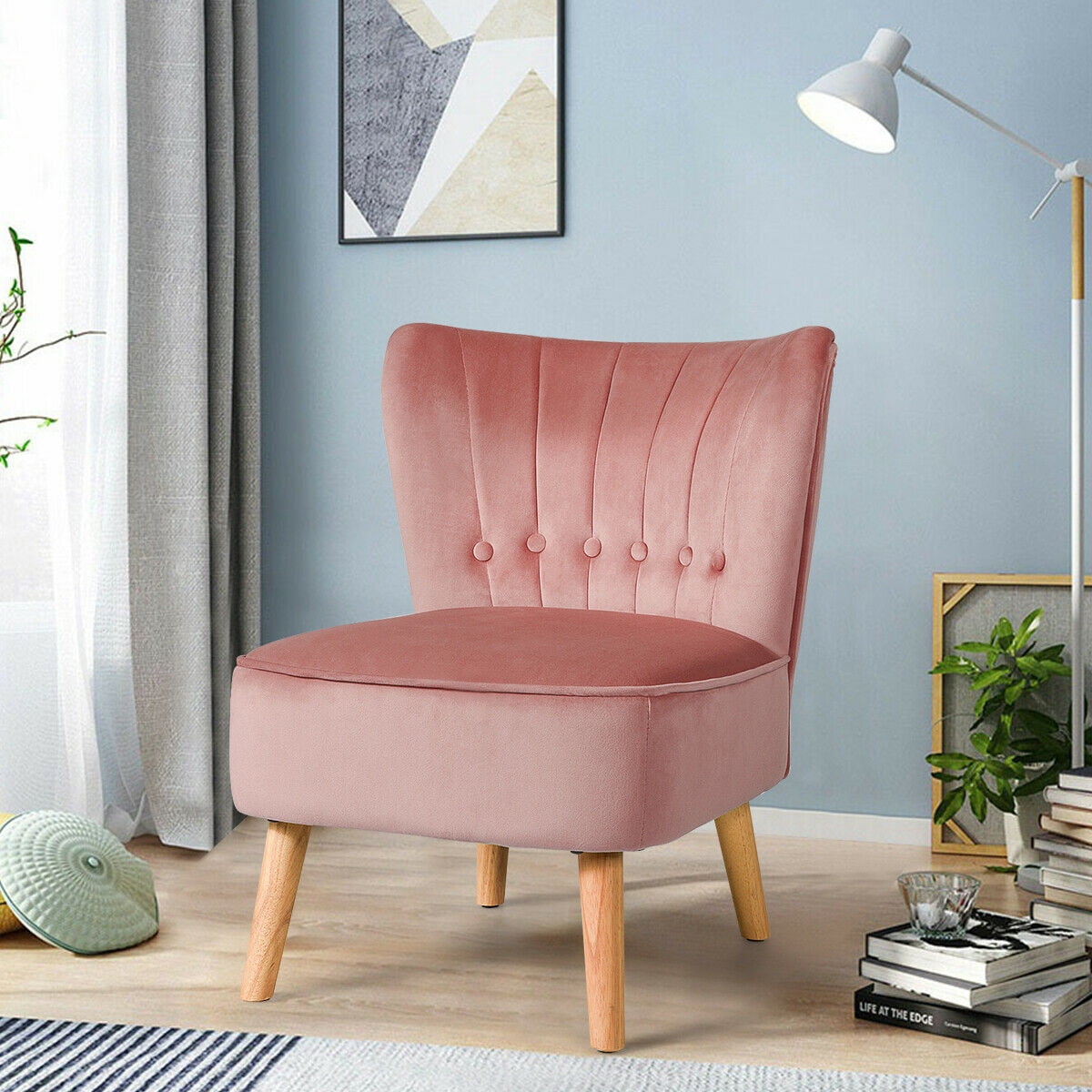 Gymax 2PCS Accent Chair Single Sofa Armless Leisure Chair w/ Wood Legs Pink