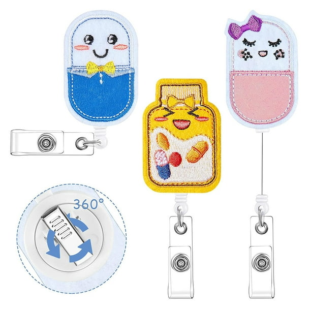 3PCS (about 3.2*8.5CM) Id Badge Clip ABS Retractable Lanyard Easy Pull  Buckle Cute ID Card Keyring for Student Worker 