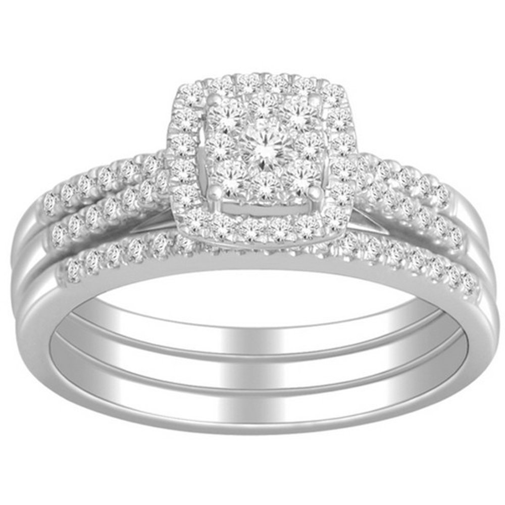 JeenJewels 1 Carat Trio Wedding Ring Set for Her in White Gold