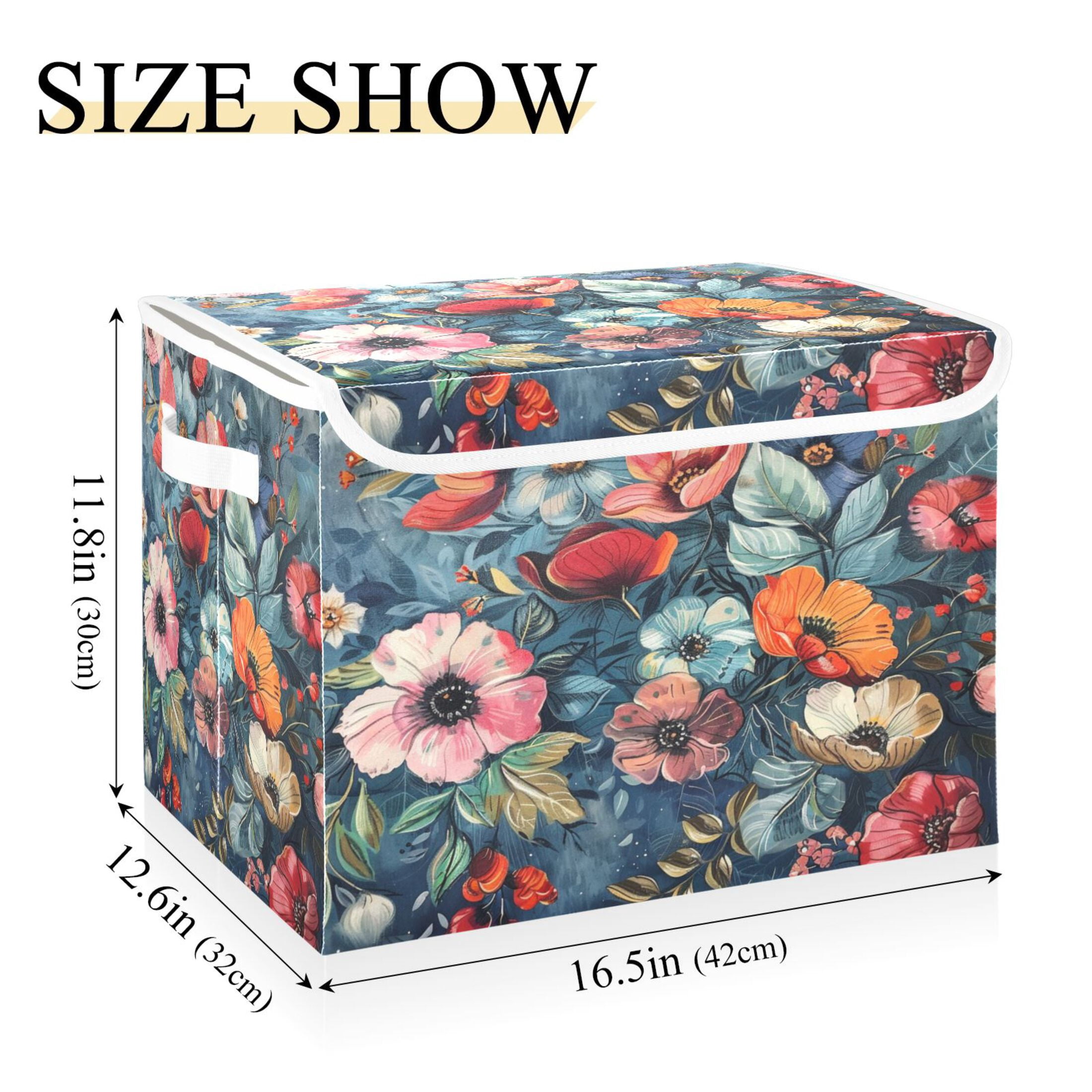 Ryvnso Boho Floral Large Lidded Foldable Storage Baskets Cubes Boxes Lids Bin for Home