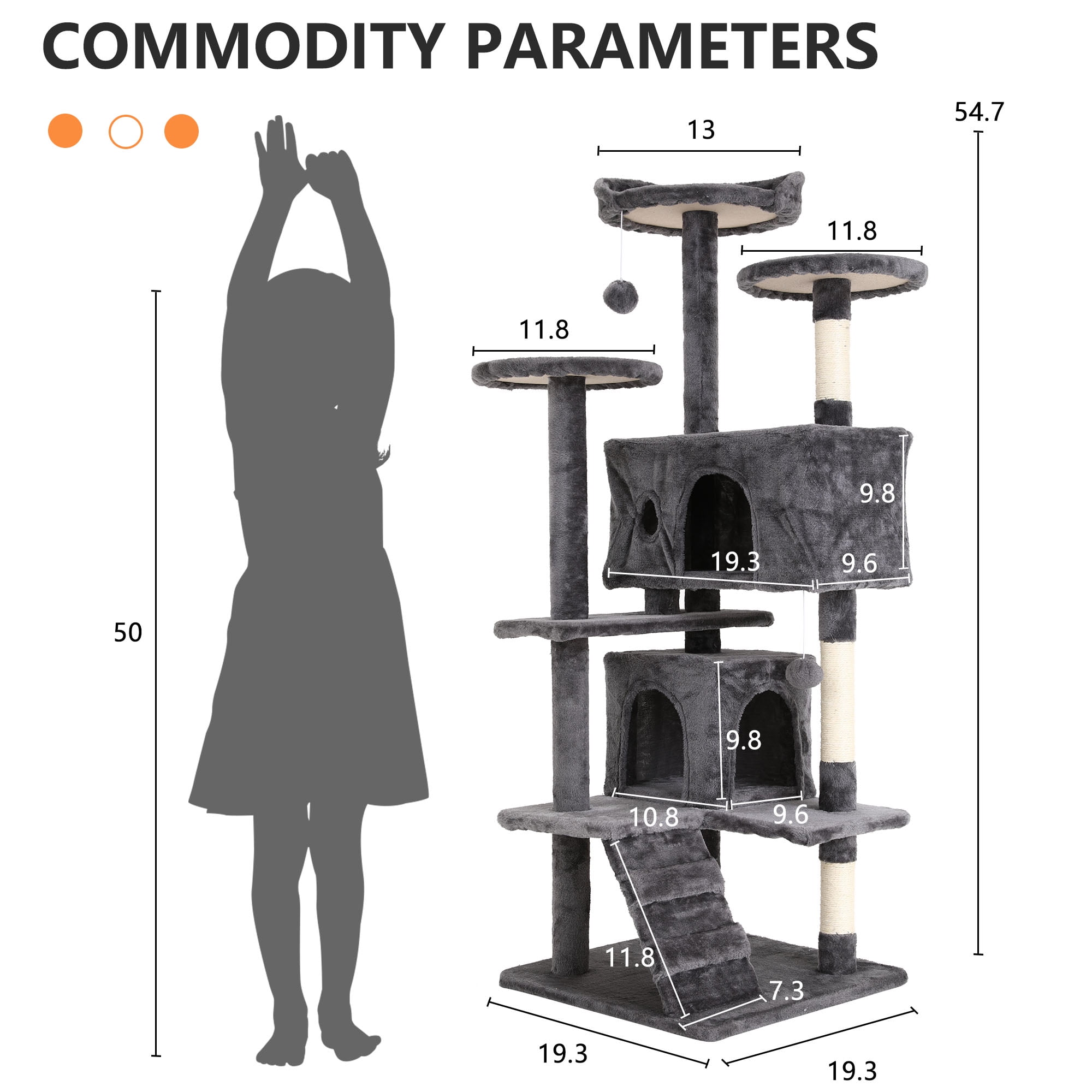 54 inch Cat Trees and Towers for Indoor Cats, Cat Condo Scratching Post for Adult Cats, Multi-Level Cat Towers for Small Cats, Light Gray