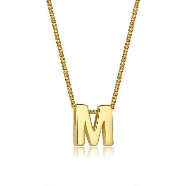 Gold Initial Necklace 925 Sterling Silver 18K Gold Plated Custom Letter Pendant 26 Alphabet A-Z Necklace for Men Women 18" Chain