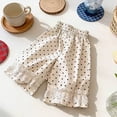 thumbnail image 4 of SGMVNU Little Girls Dots Cotton Pants with Ruffle Lace Lightweight Summer Casual Elastic Waist Barrel Trousers, Size 5-6 Years, Beige-Dots, 4 of 6