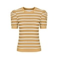 thumbnail image 7 of Women's Short Puff Sleeve Knit Tops 2025 Trendy Crewneck Striped T Shirts Casual Summer Blouses, 7 of 7