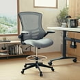 thumbnail image 3 of Flash Furniture Kelista Mid-Back Dark Gray Mesh Ergonomic Drafting Chair with Adjustable Foot Ring and Flip-Up Arms, 3 of 17