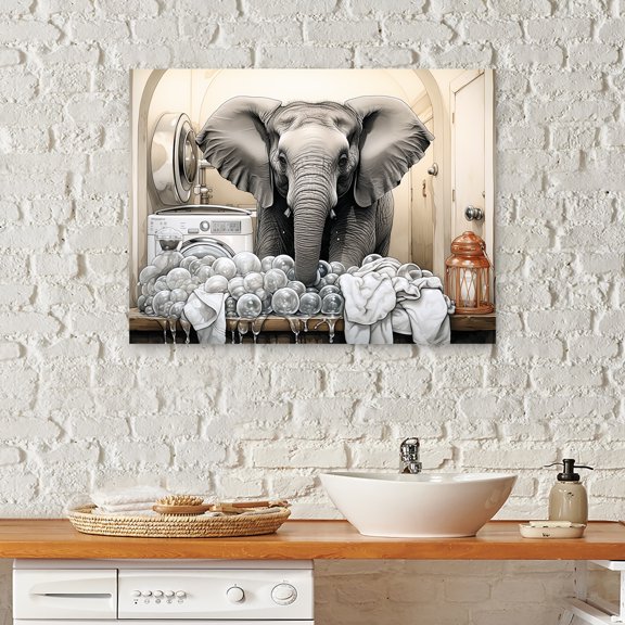 Designart "Adventure In Elephant Laundry" Laundry Canvas Prints