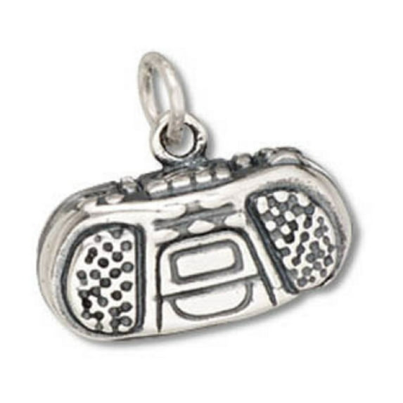 Sterling Silver 30" 1mm Box Chain 3D Ghetto Blaster Boom Box Portable Stereo Pendant Necklace
