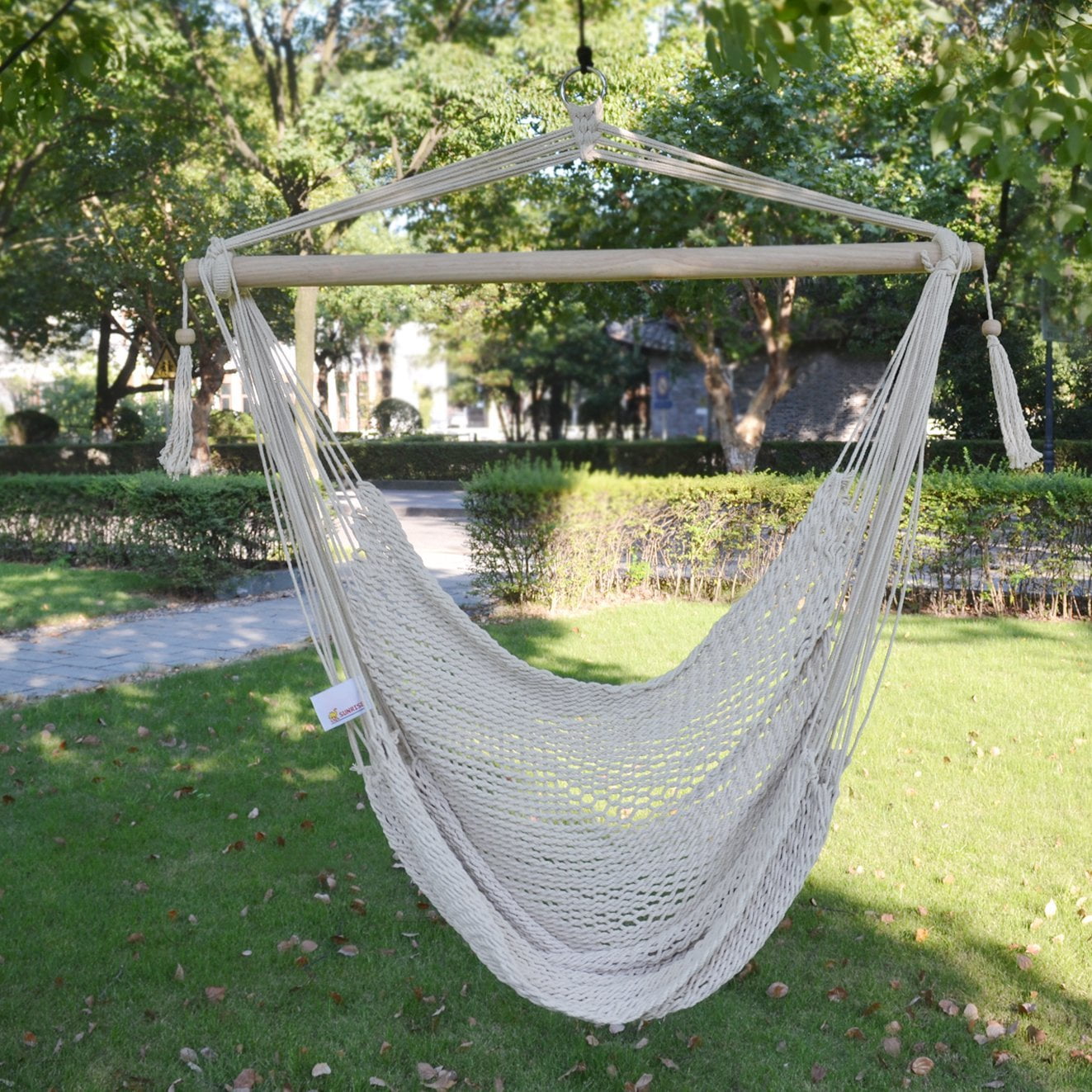 SUNNY Hanging Swing Cotton Rope Hammock Chair Patio Porch Garden Outdoor