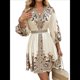 thumbnail image 1 of Vestido Mini Informal con Cuello en V, Estampado Floral, Mangas Farol y Botones para Mujer. Albaricoque XL, 1 of 7