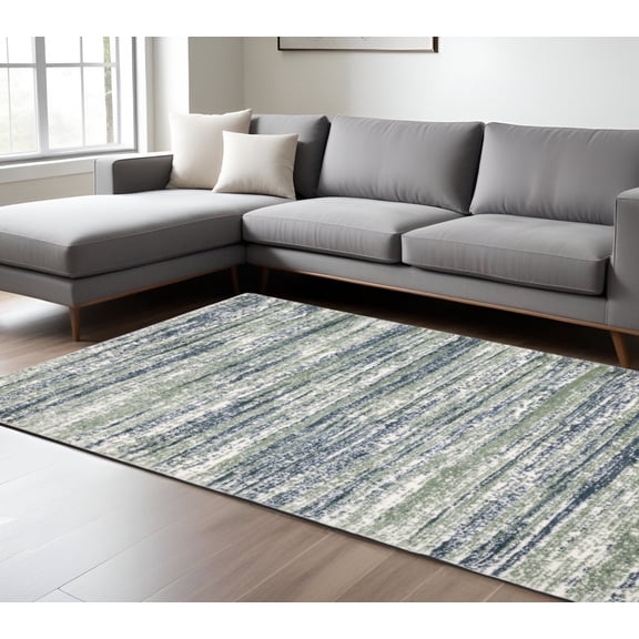 7' X 10' Blue And Green Striped Distressed Area Rug