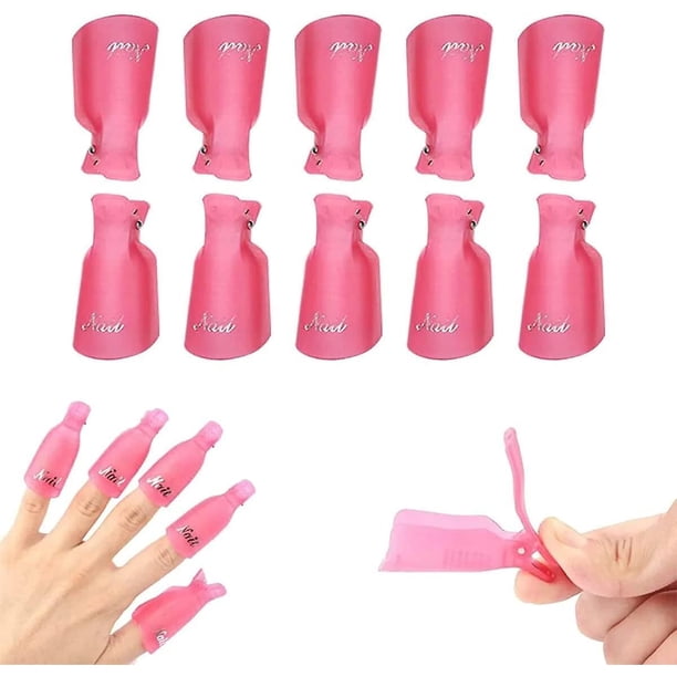 10 piezas Clips de uñas acrílicos Herramienta de eliminación de esmalte de uñas UV Herramienta de eliminación de pulido de tapa de plástico para uñas de gel para decoración de uñas(rosa)