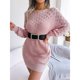 thumbnail image 5 of Vestido suéter ajustado con hombros descubiertos Mini linterna Mangas largas Vestidos de punto para mujer Rosa L, 5 of 8