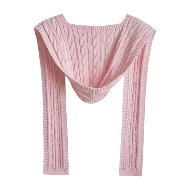Bufanda de punto con capucha para mujer, pasamontañas de invierno, suave, para el cuello y las orejas, para exteriores Rosa