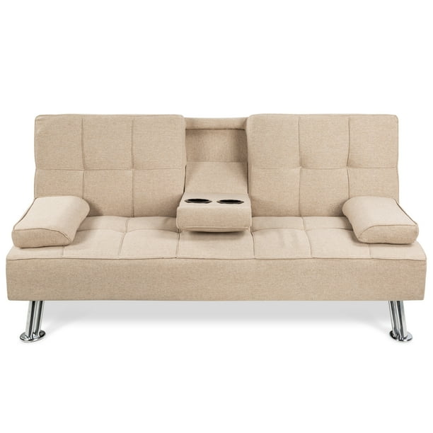 Buy hometrends grey futon sofa bed from walmart canada. best choice products modern linen convertible futon sofa bed w removable armrests metal legs 2 cupholders beige