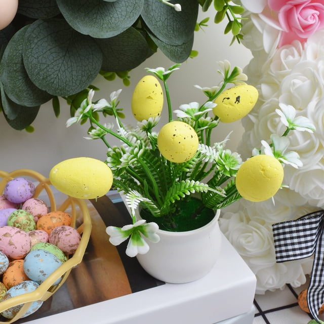 karymi Vibrant Easter Spotted Egg Simulation Plants Mini Potted Decor 5.11x4.33x3.14 in Multicolor Ornament for Table Centerpiece Spring Holiday Festive Accent Room Decor Birthday Gifts