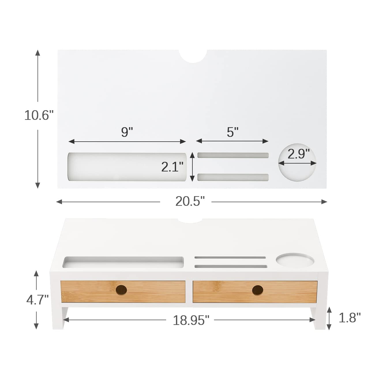 Bambloom Monitor Stand with 2 Drawers,White Wood Monitor Riser for Computer, Laptop, Printer,Tv