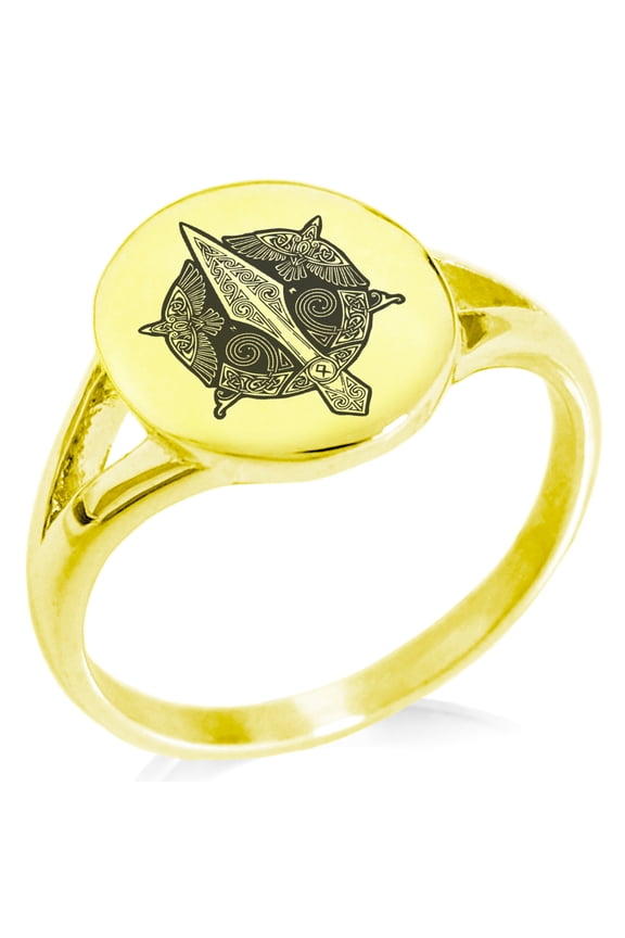 Stainless Steel Gungnir Odin's Spear Viking Norse Minimalist Oval Top Polished Statement Signet Ring